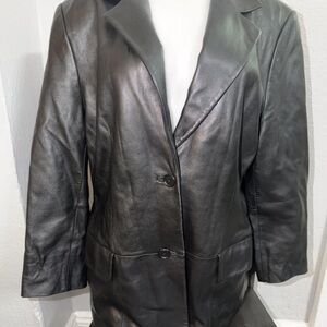 Lord & Taylor Womens Black Leather Long Sleeve Button Front Jacket Size XL